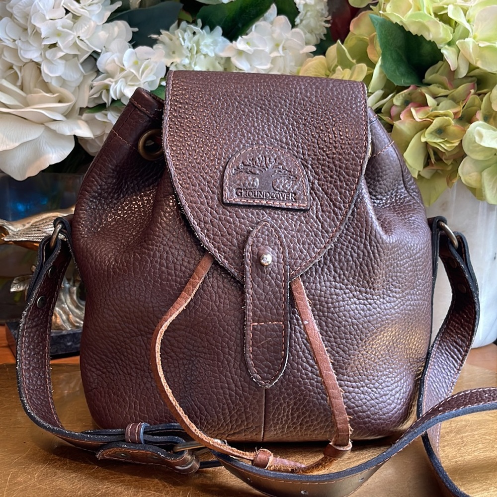Groundcover Brown Leather Drawstring Crossbody | Vintage